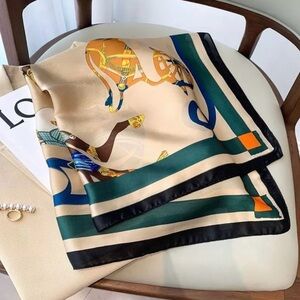 New Print Scarf - Cream, Green & Black
